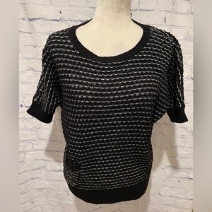 Ann Taylor LOFT Black & White Short-Sleeve Pocket Sweater, Boho Chic, S
